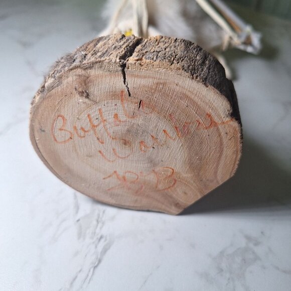 Kachina Doll White Buffalo Warriors FBB Signed Handmade Fur Wood 10 Inch Native - Picture 7 of 12